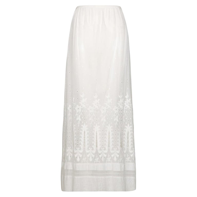 1910s Edwardian White Cotton Embroidered Lawn Skirt For Sale