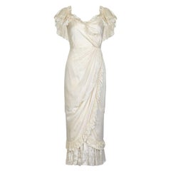 Vintage Andrea Wilkin 1970s Silk Ivory Fantasy Bridal Dress in Edwardian Style