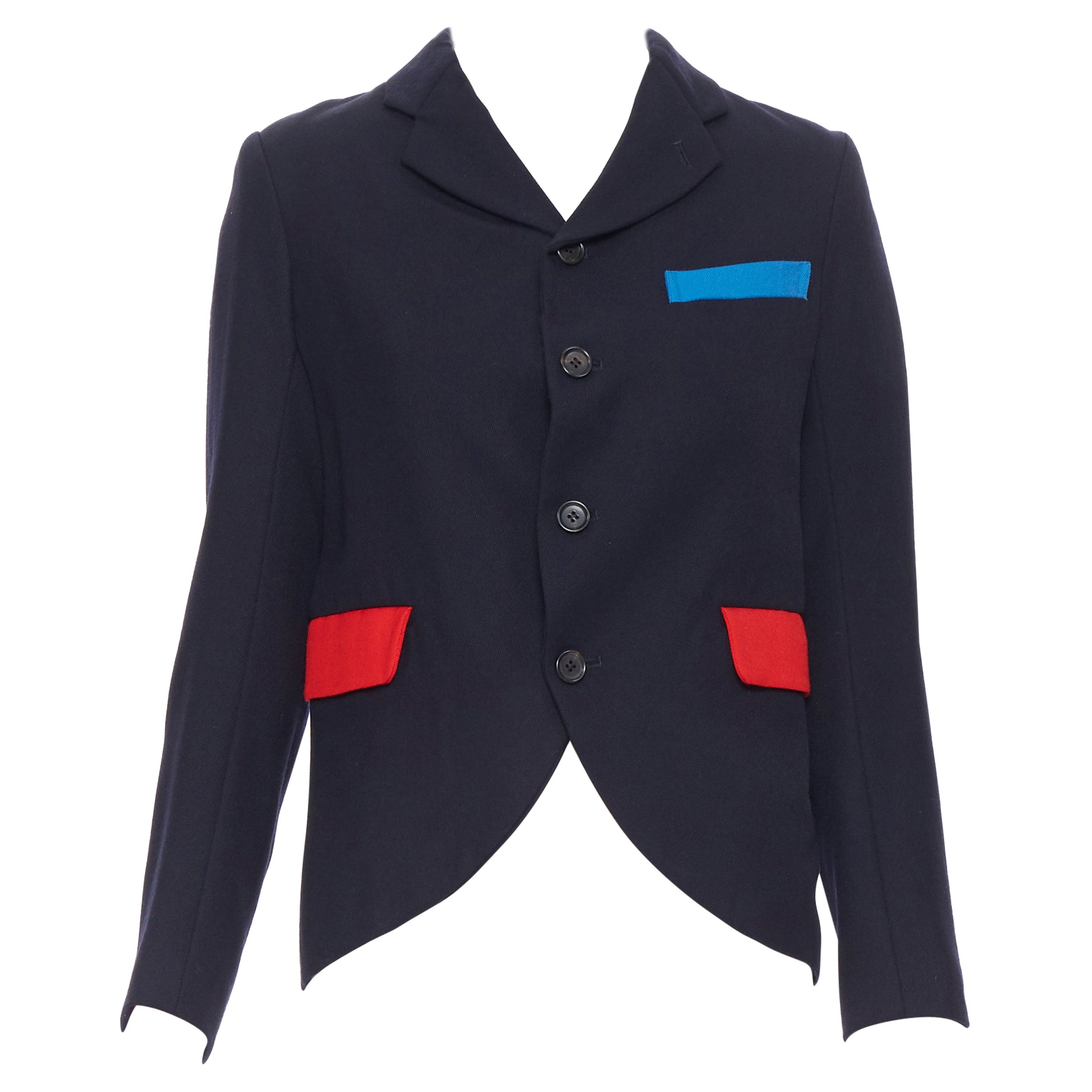 COMME DES GARCONS 100% wool colour blocked pocket trimming cutaway jacket SS