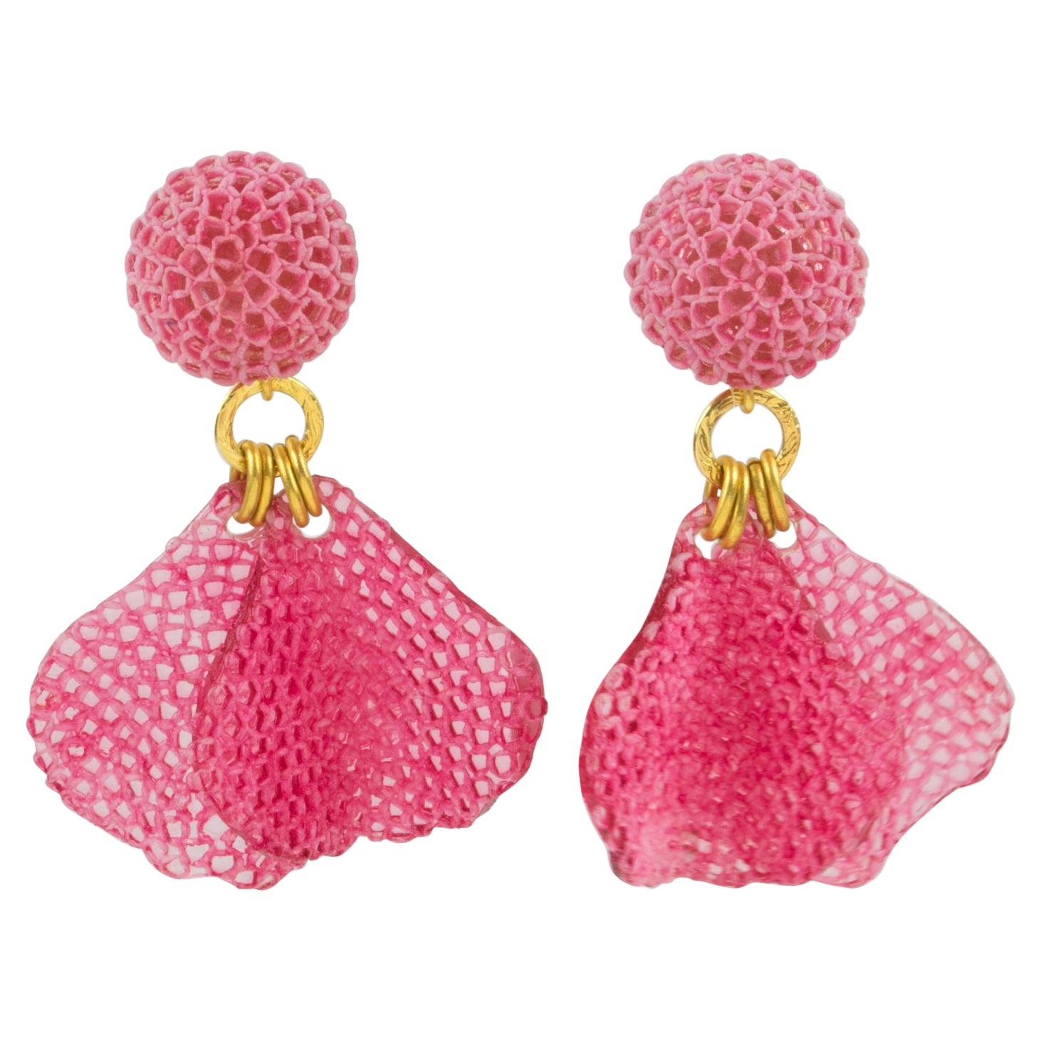 Francoise Montague by Cilea Resin Clip Earrings Dangle Pink Petals