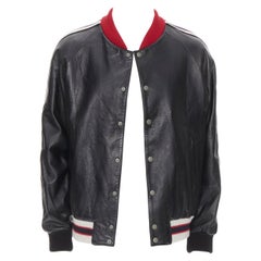 GUCCI Hollywood embroidery web trim leather baseball varsity bomber EU50 L