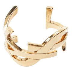 new SAINT LAURENT Cassandre gold brass metal YSL monogram logo cuff bracelet
