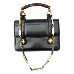 Rare Gucci Italian Black Lizard Leather Handbag - Shoulder Bag c 1970s