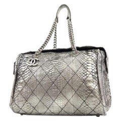 Chanel Bowling Bag (Ultra Rare) Metallic Chain Bowler 234207 Silver Python