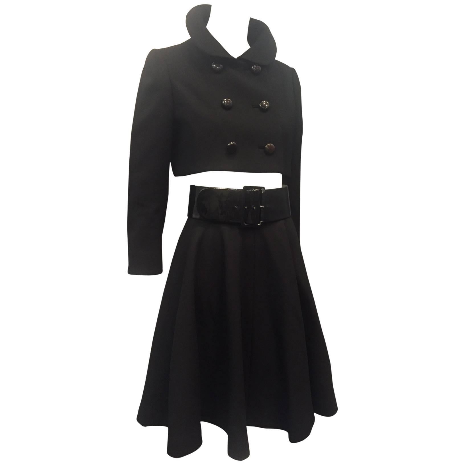 1960s Norman Norell Wool Flared Skirt and Double Breasted Bolero Jacket w/ Belt