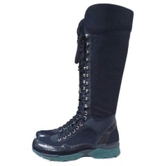 Chanel 2014 Schwarze kniehohe Tweed-Turnschuhe aus Tweed Größe 38