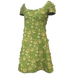 Vintage 1960s Arnold Scaasi Apple Green Silk Appliqué Lace Mini Dress w/ Bolero Jacket