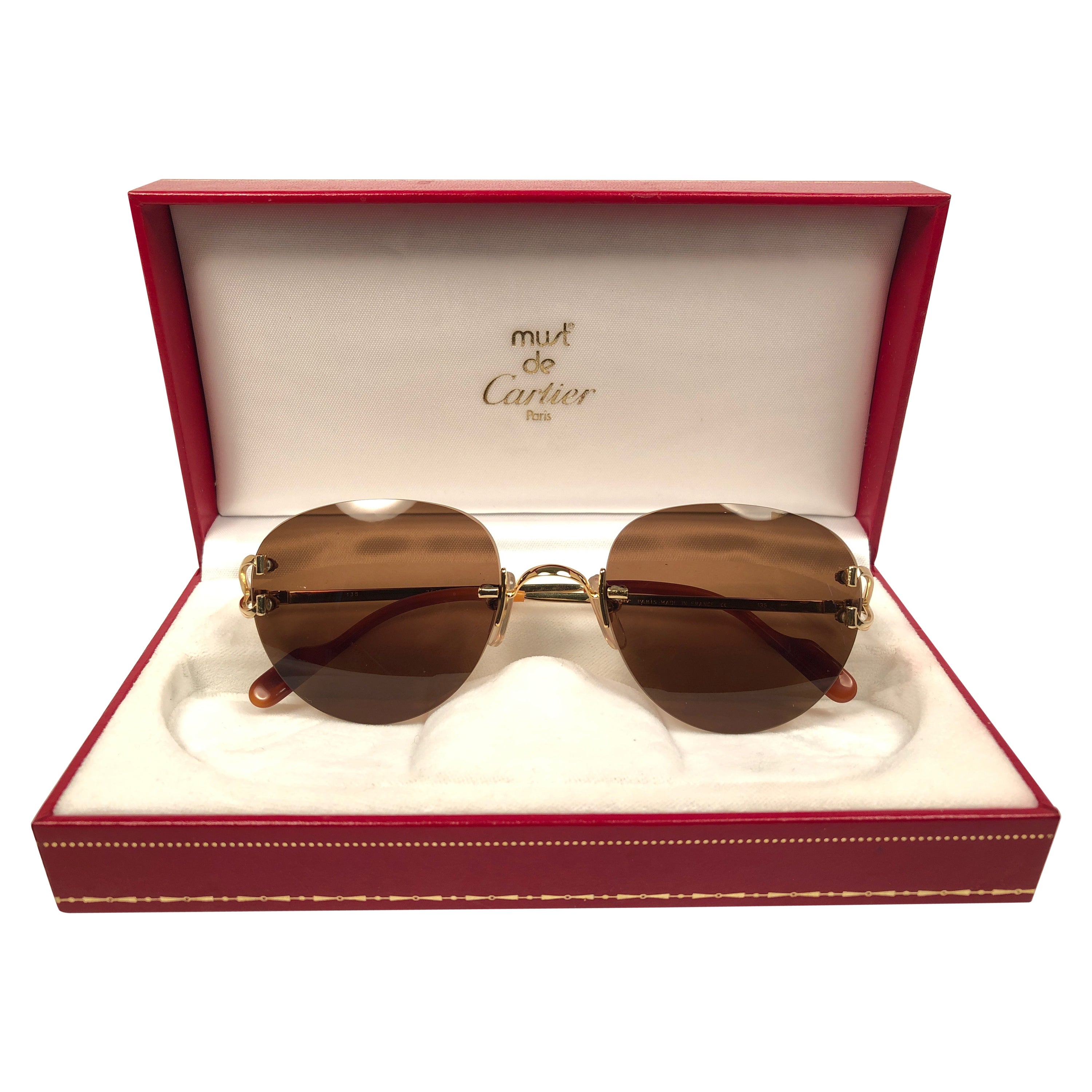 Chanel Light Brown Gold Crystal CC Color Tinted Rimless Kylie Sunglasses  For Sale at 1stDibs