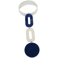 Andre Courreges Bold Mod Space Age White and Blue Dog Collar Necklace