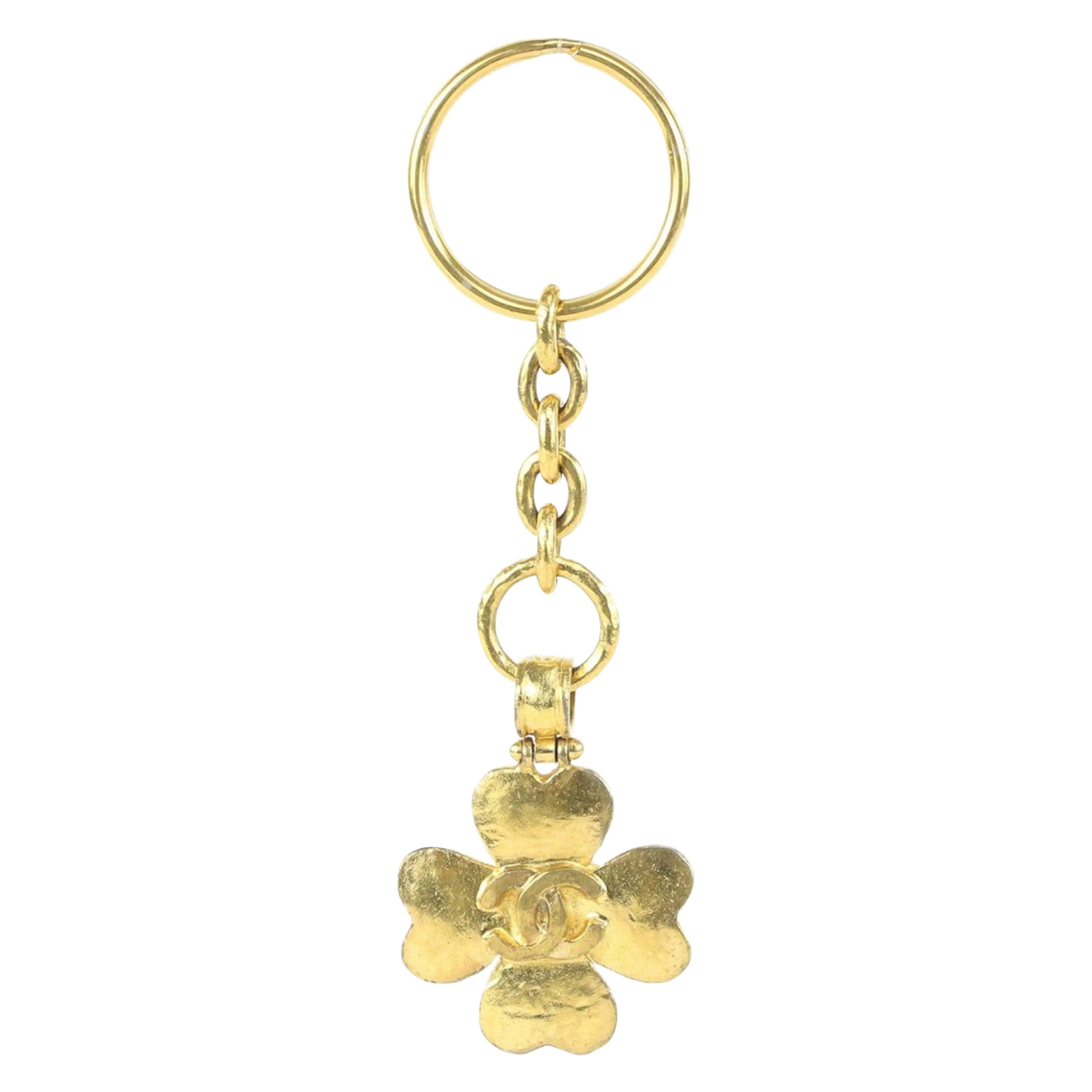 Chanel Gold 95P CC Clover Keychain Bag Charm 101c6