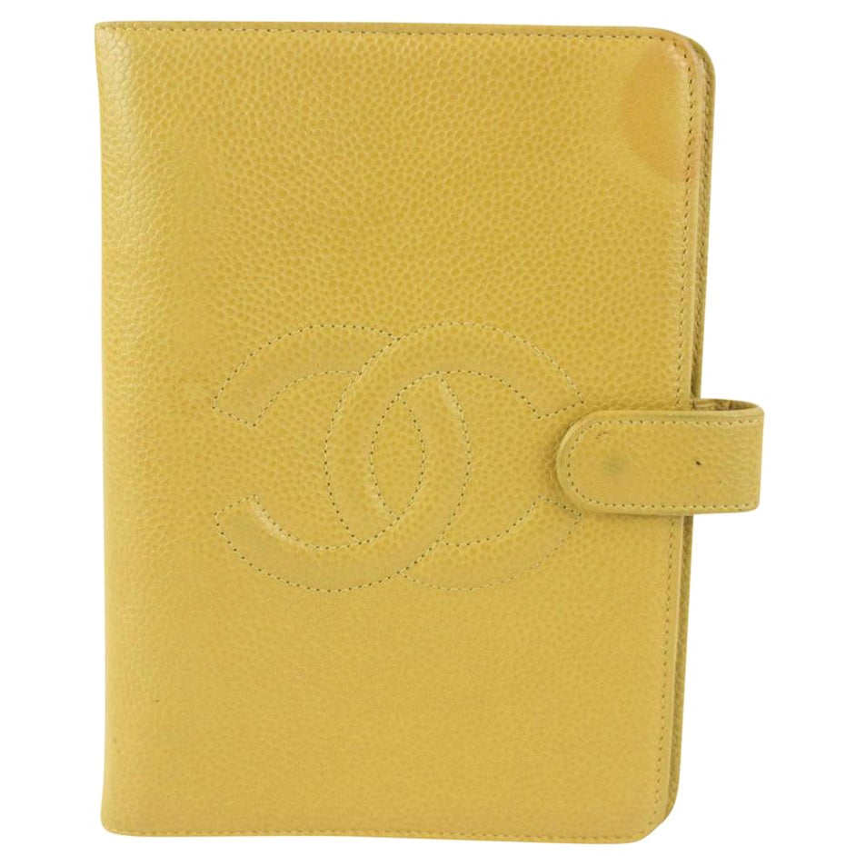 Chanel Yellow Mustard Caviar Leather Medium Ring Agenda MM 922cas80 For Sale