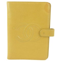 Chanel Yellow Mustard Caviar Leather Medium Ring Agenda MM 922cas80