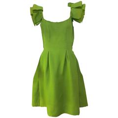 Vintage 1970's Richilene Lime Green Raw Silk Dress With Looped Shoulders 