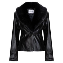 Verheyen London Cropped Edward Jacket in Black Leather with Faux Fur, Size 10