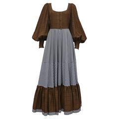 John Bates for Jean Varon checked tiered maxi dress, c. 1970s 6