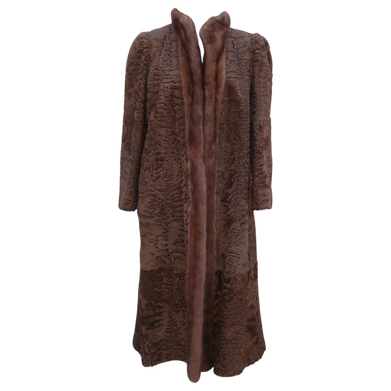 Brown Broadtail Lamb & Mink Reversible Fur & Leather Coat, 1970's 