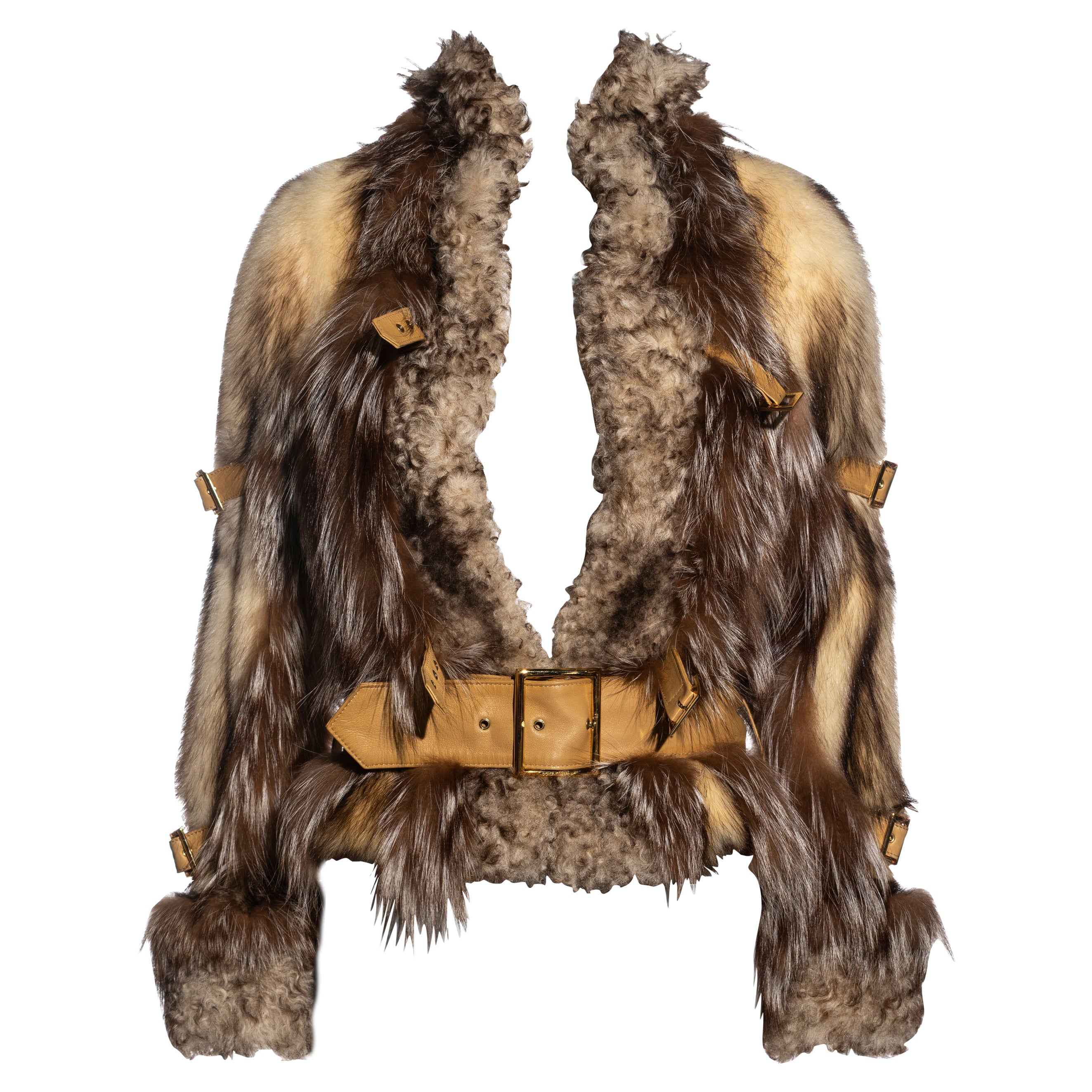 Dolce & Gabbana fur and shearling jacket with multiple leather belts, fw 2001 For Sale