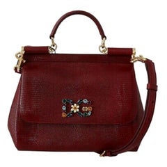 Dolce & Gabbana Bag SICILY Red Leather Crystal Borse Satchel Handbag Purse