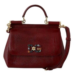 Dolce & Gabbana Tasche SICILY Rotes Leder Kristall Borse Satchel Handtasche Geldbörse