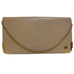 Vintage Bally nude beige leather chain shoulder bag, can be clutch purse