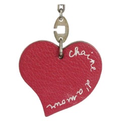 Vintage Hermès Red Orange  Chevre Leather Chaine D'Amour Heart Keychain Charm 1012h28