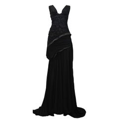 Used Stunning Gucci Black Floral Embroidered Cutout Evening Gown 2005