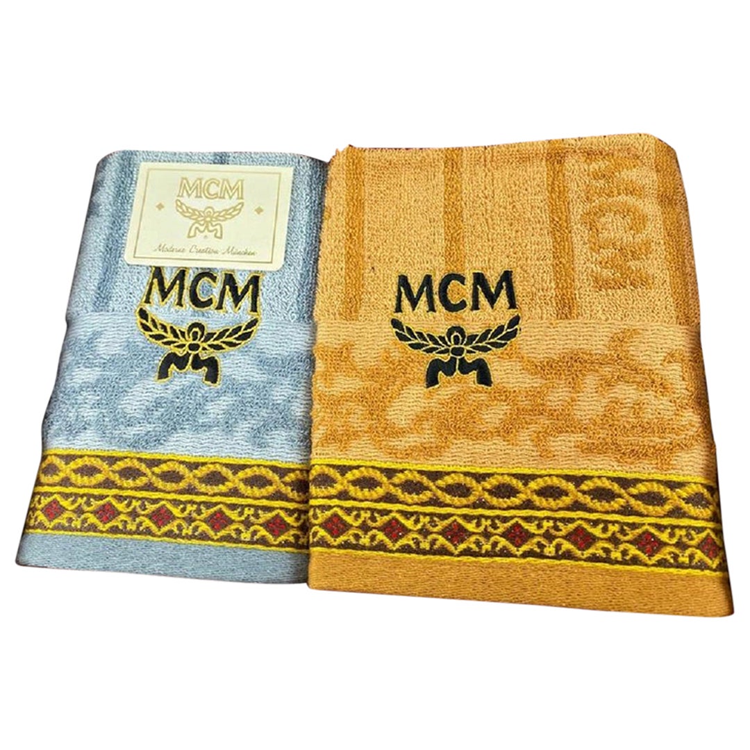 MCM Cognac x Blue Towel Set 8m520  For Sale