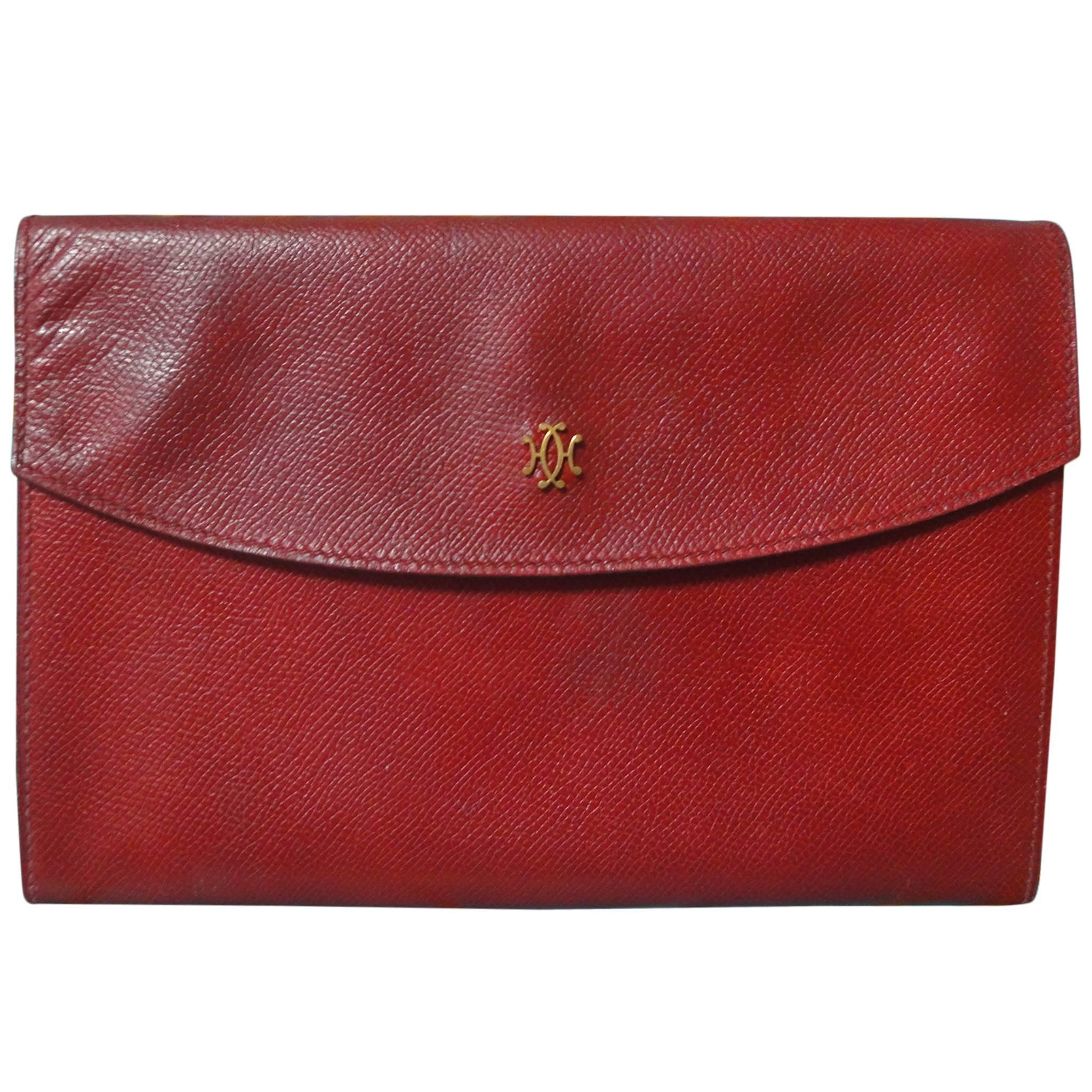 80s vintage HERMES brick red leather clutch pouch. can be wallet purse as well. For Sale