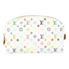 Louis Vuitton White Monogram Multicolor Blanc Cosmetic Pouch Demi Ronde 237lv810