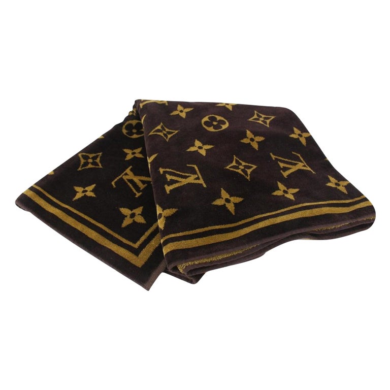 Louis Vuitton Beach Towel Blanket Monogram Black Color 100% Cotton M73417  Rare