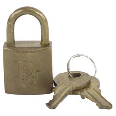 Vintage Dior Brass Logo Padlock and Key Cadena Bag Charm Set 920da34