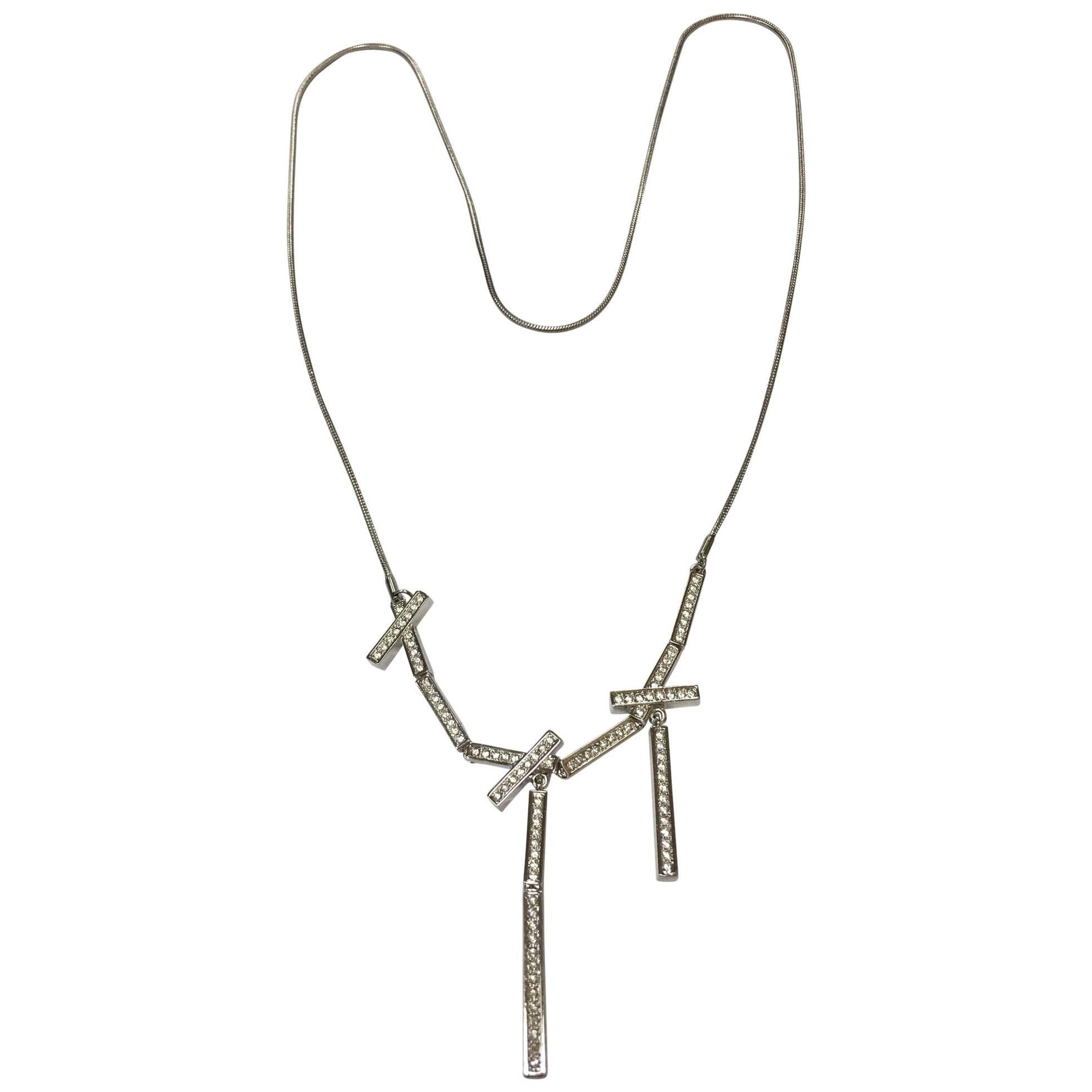 Stainless Steel Multi Bar CZ Encrusted Pendant Necklace Estate Find For Sale