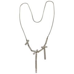 Stainless Steel Multi Bar CZ Encrusted Pendant Necklace Estate Find