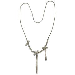 Stainless Steel Multi Bar CZ Encrusted Pendant Necklace 11