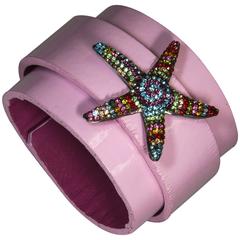 Sterling Silver CZ Starfish on Leather Cuff Bracelet 6