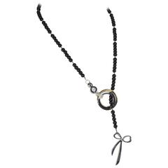 Sterling Silver Heart Note Onyx Stainless Steel Necklace 12