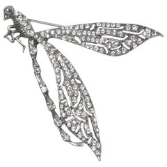 Retro Stunning Large Runway Cubic Zirconia Sterling Silver Dragonfly Brooch Pin