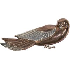 Art Deco Copper and Silver Dove Bird Brooch Pin 11