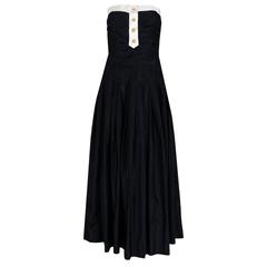 1992 Chanel Black Silk & White Satin Ruched Strapless Evening Gown & Wrap-Shawl
