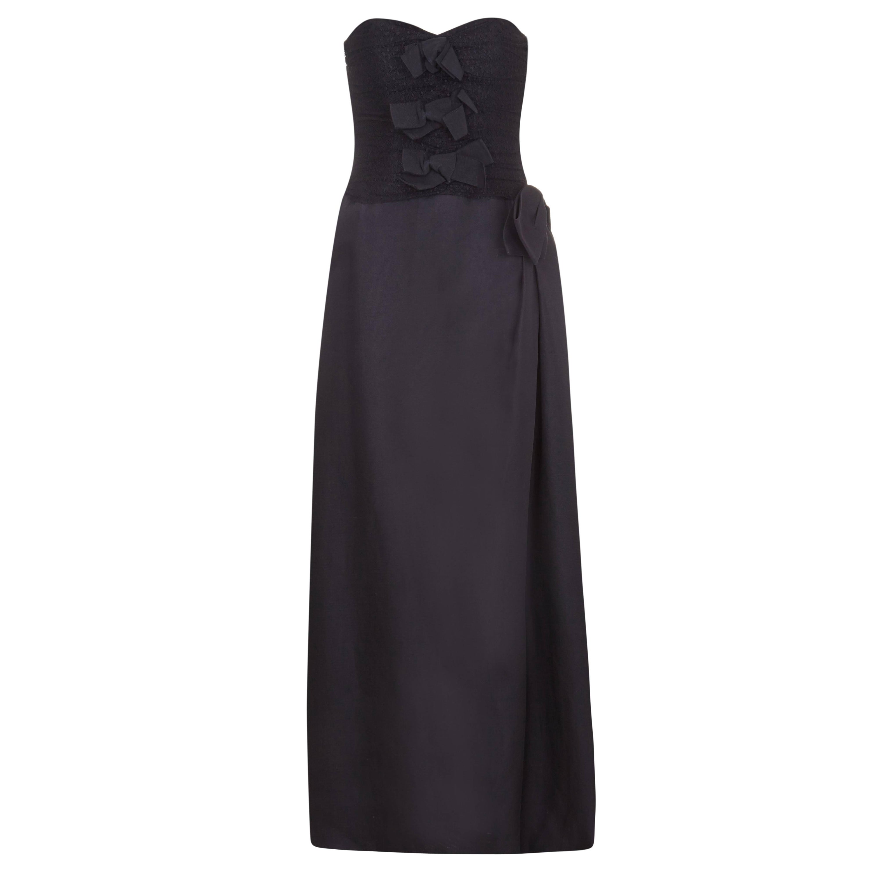 1987 Yves Saint Laurent Documented Strapless Black Column Dress For Sale