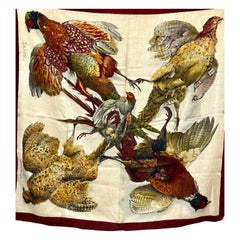 Hermes Cashmere Wine and Tan Red "Birds" Vintage Scarf 