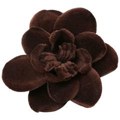 Chanel Camellia Flower Pin- Brown Velvet