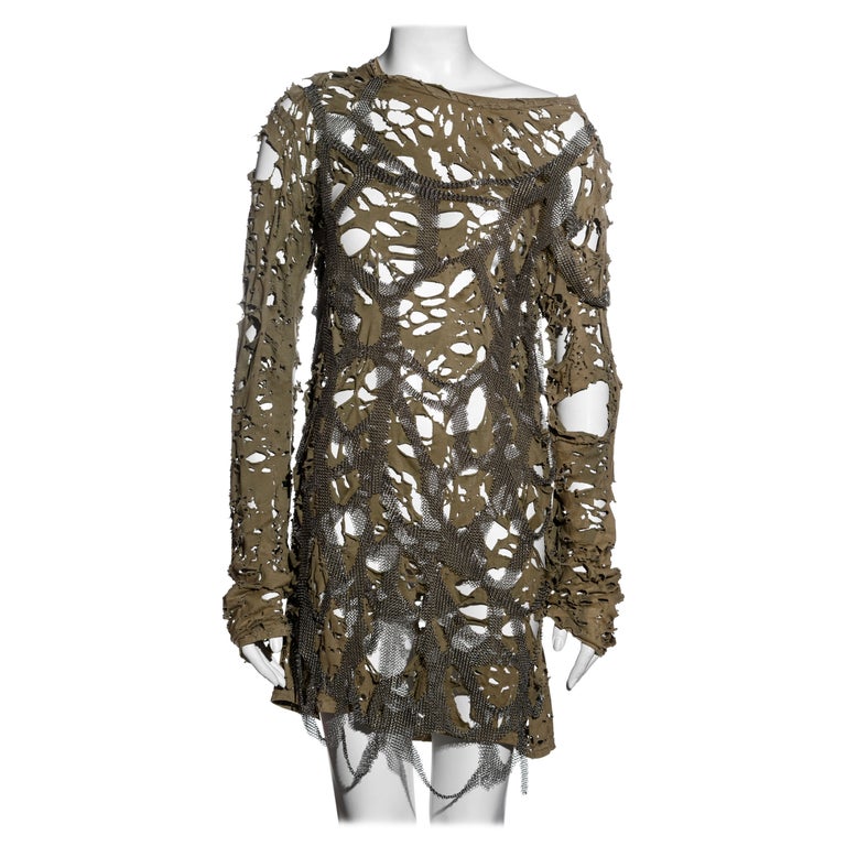 Balmain by Christophe Decarnin destroyed jersey and metal mini dress ...