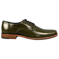 THE GENERIC MAN Size 10 Olive Patent Leather Lace Up Shoes