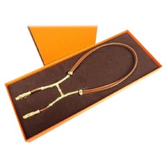 Hermès Gold X Brown Plated Bamboo H Logo Scarf Clip Necklace 236047