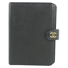 Vintage Chanel Black Leather CC Logo Agenda Cover 15cz1002