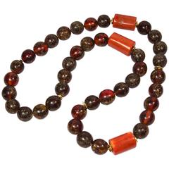 Antique Tibetan Natural Amber and Coral Bead Necklace