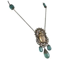 Bronzed Scarab Beetle Pendant Necklace
