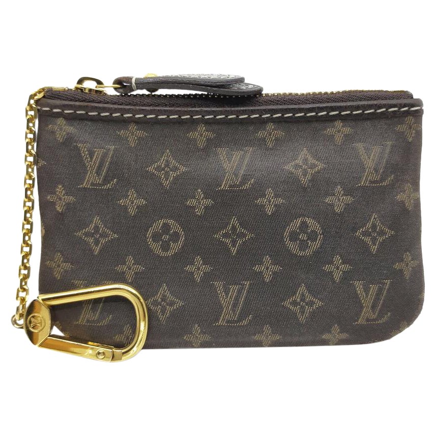 Louis Vuitton Brown Monogram Mini Lin Key Pouch Pochette Cles I863511 For Sale