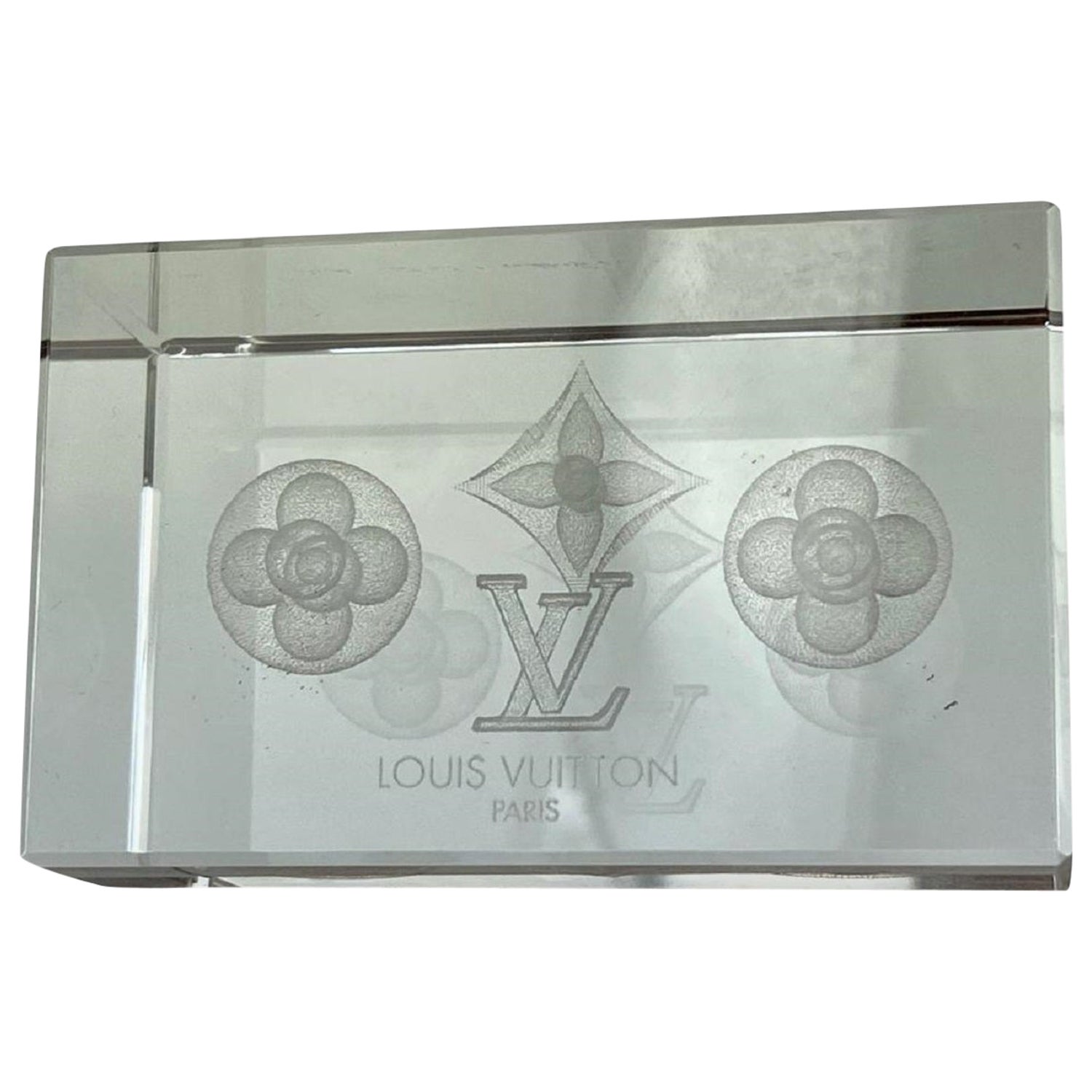 Authentic LOUIS VUITTON Monogram Crystal Paper Weight VIP Gift Item w/ Case